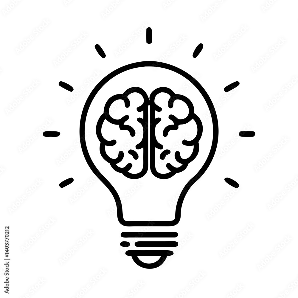 Poster lightbulb with brain icon representing creative thinking