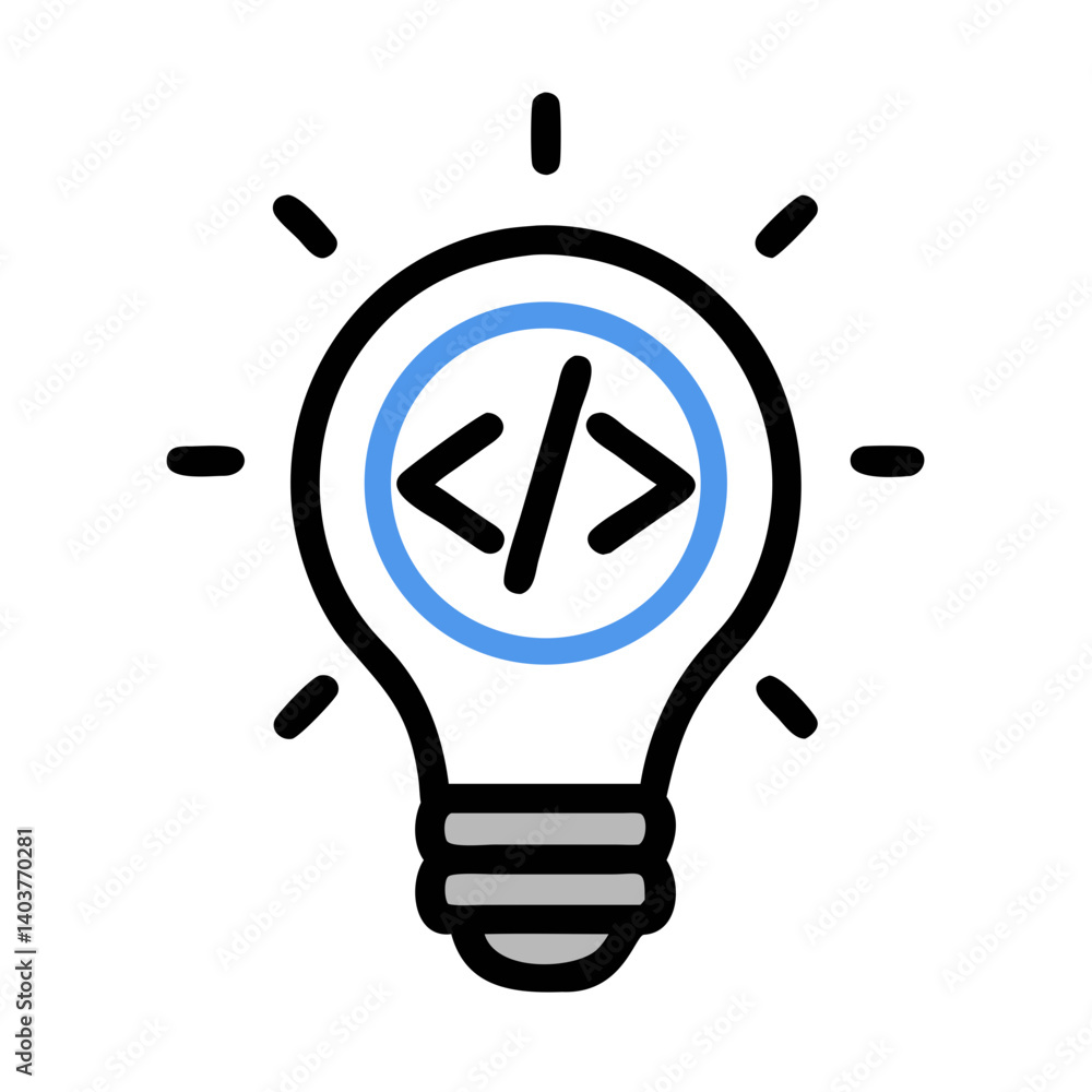 Leinwandbilder lightbulb with code symbol icon representing creative technology