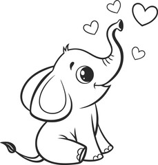 Cute Cartoon Baby Elephant With Hearts and Playful Expression

