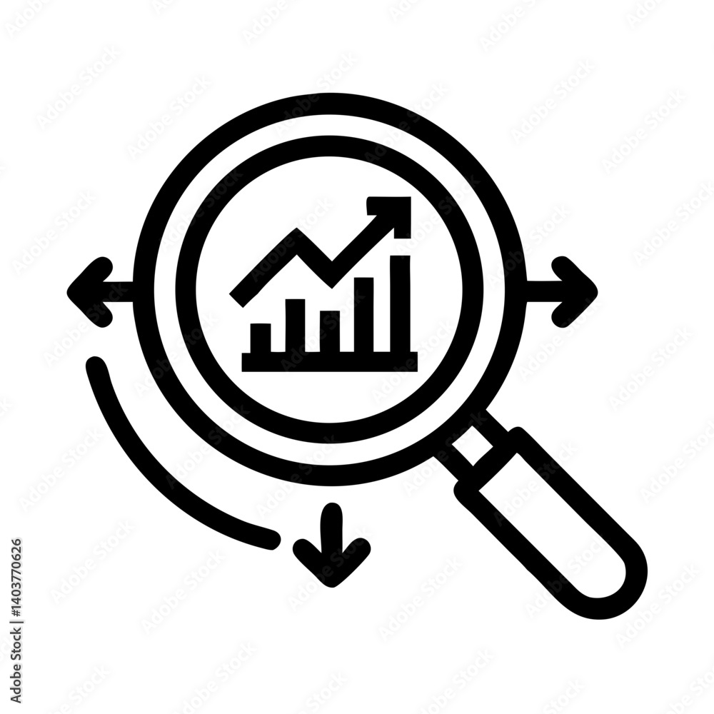 Poster magnifying glass with arrows icon representing search and exploration of information