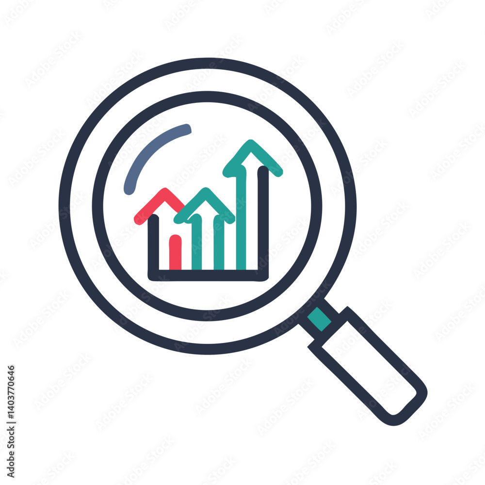 Poster magnifying glass with arrows icon representing search and exploration of information