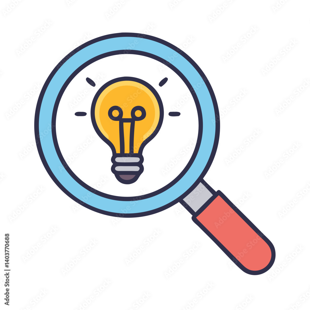 Poster magnifying glass with lightbulb icon representing innovation and problem solving