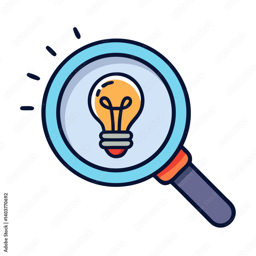 Poster magnifying glass with lightbulb icon representing innovation and problem solving