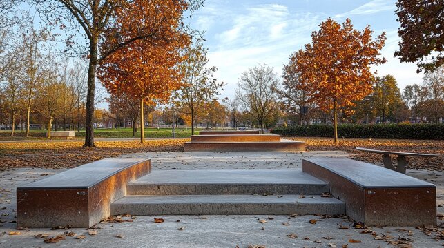 A park with a lot of trees and benches