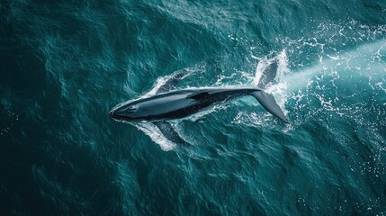 Fototapeta premium Majestic Whale's Ocean Journey: An Aerial View