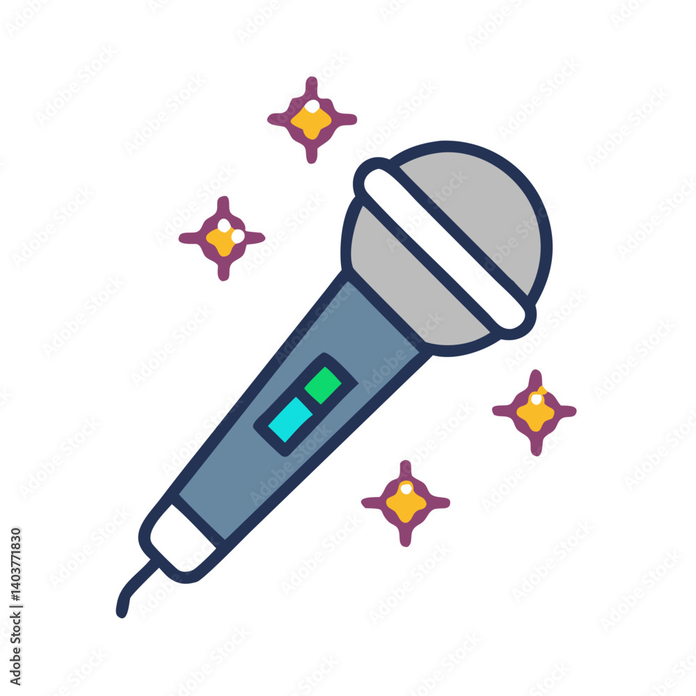 Poster microphone with sparkles icon representing singing and musical performance