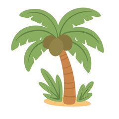 Cute tropical palm tree with coconuts and green leaves for summer, beach or island themes.