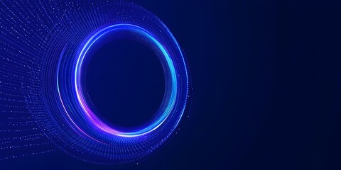 Futuristic glowing circle with dynamic light trails on a dark background