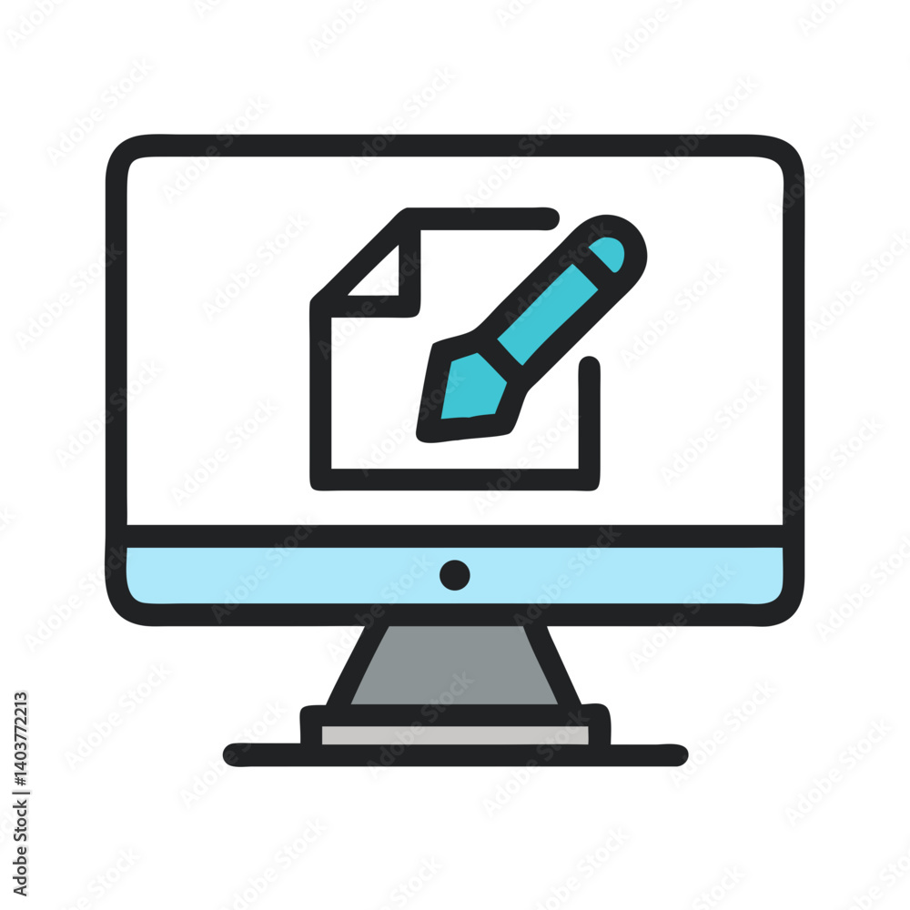 Aufkleber monitor with pen tool icon representing graphic design and digital illustration tools