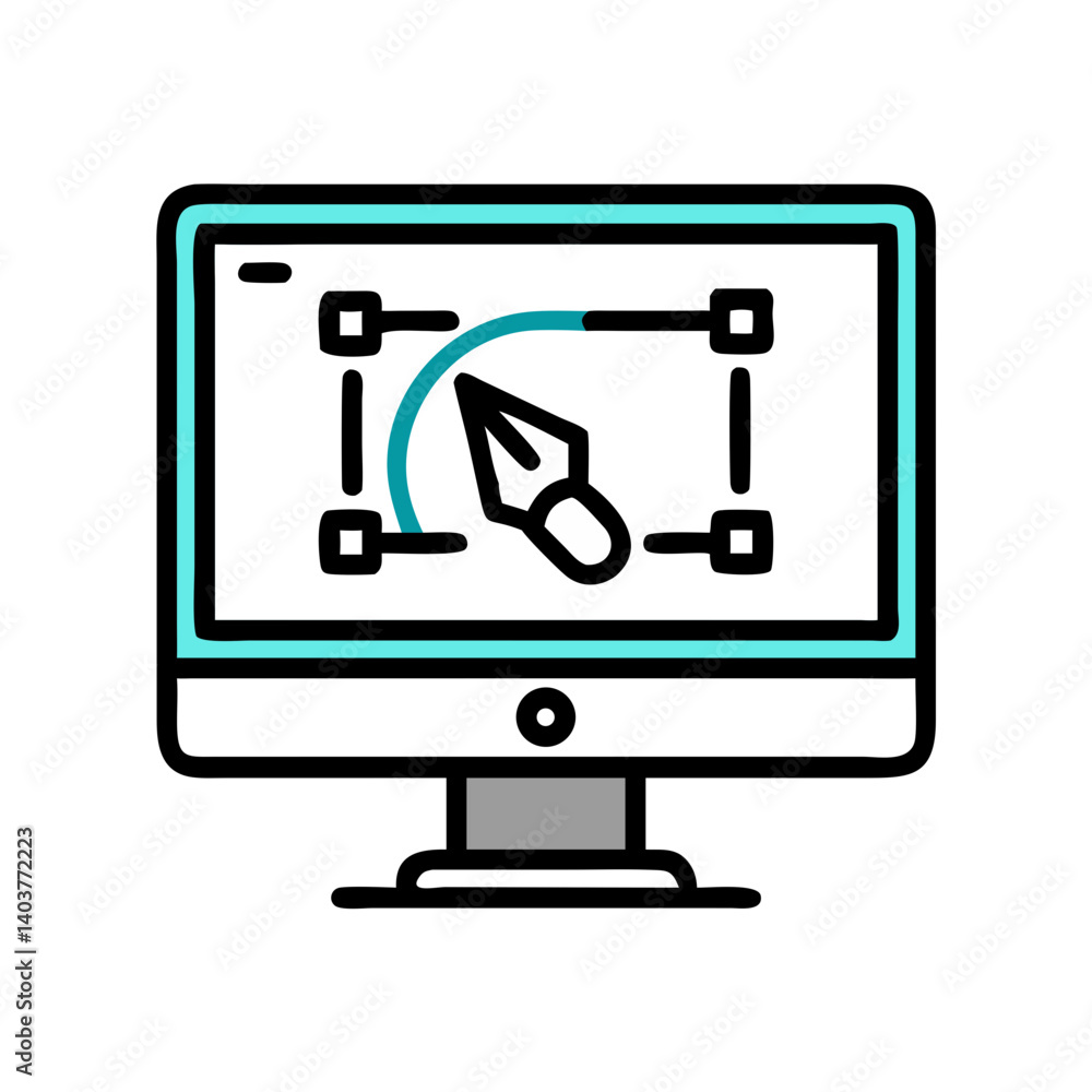 Poster Monitor with Pen Tool Icon Representing Vector Graphic Design and Digital Illustration
