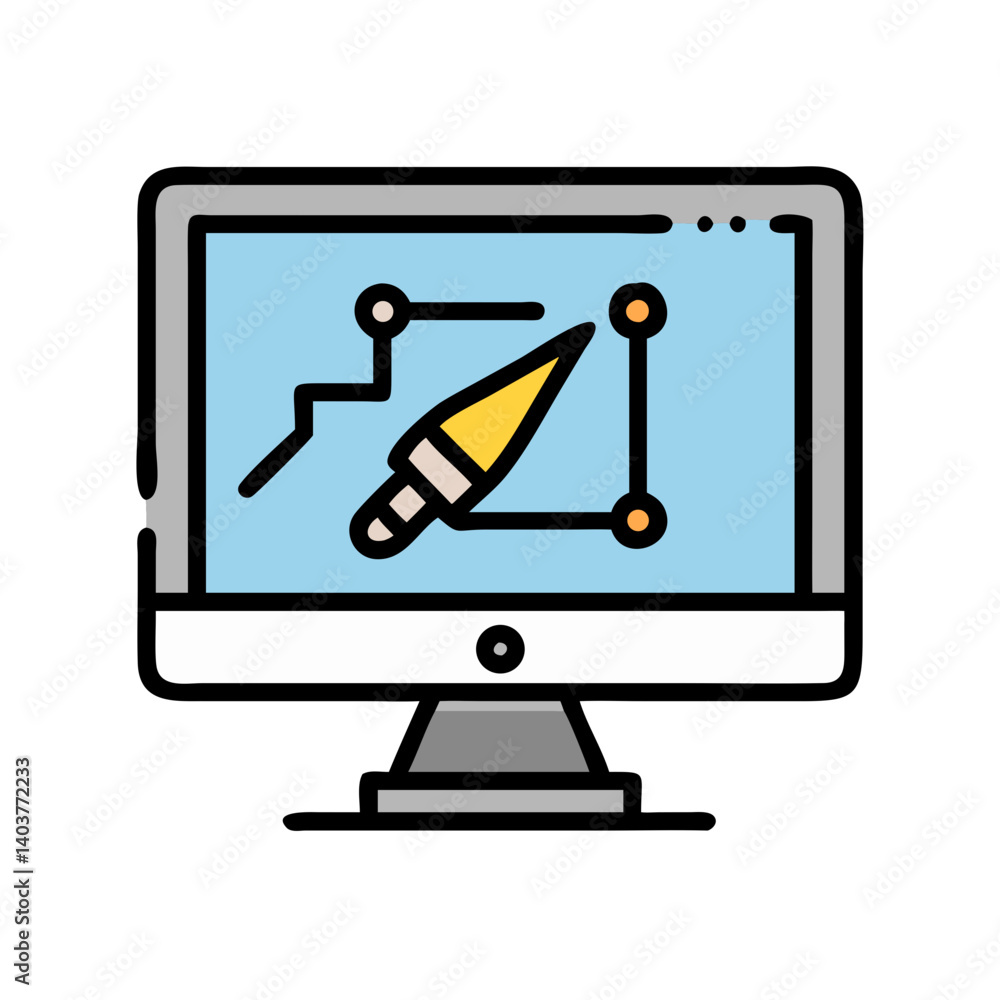 Poster monitor with pen tool icon representing vector graphic design and digital illustration