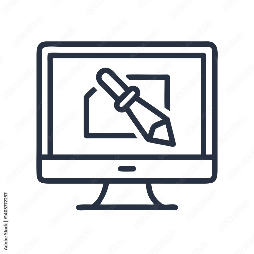 Aufkleber monitor with pen tool icon representing graphic design and digital illustration tools