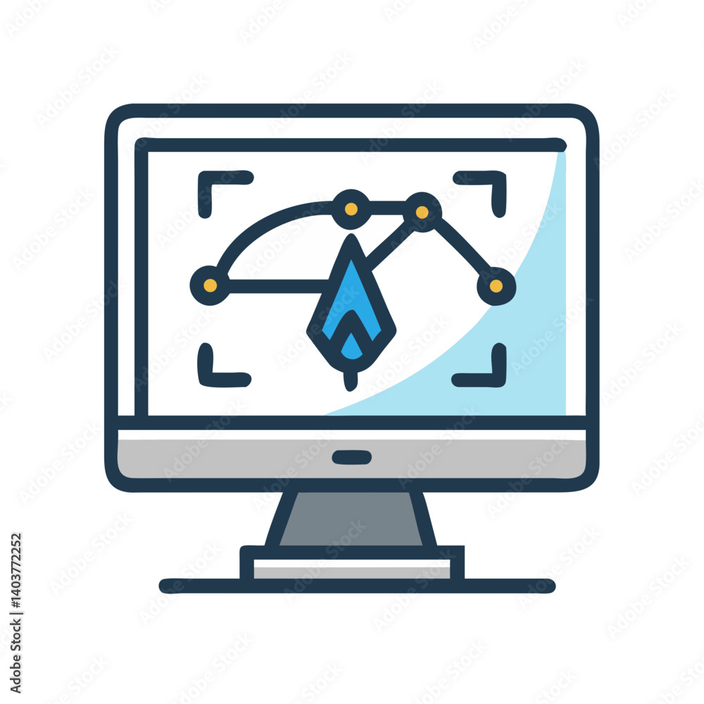 Poster monitor with pen tool icon representing vector graphic design and digital illustration