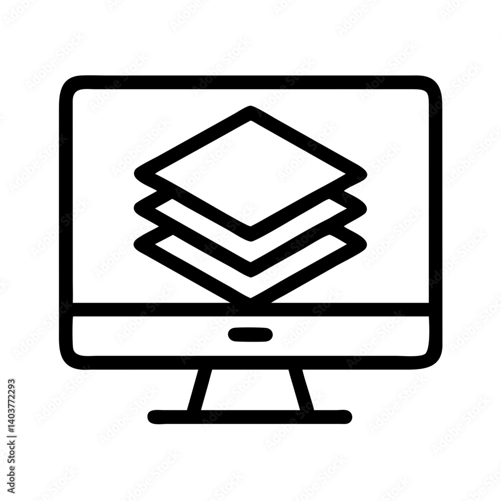 Poster Monitor with Stacked Layers Icon Representing Web Design Structure and UI Component Management