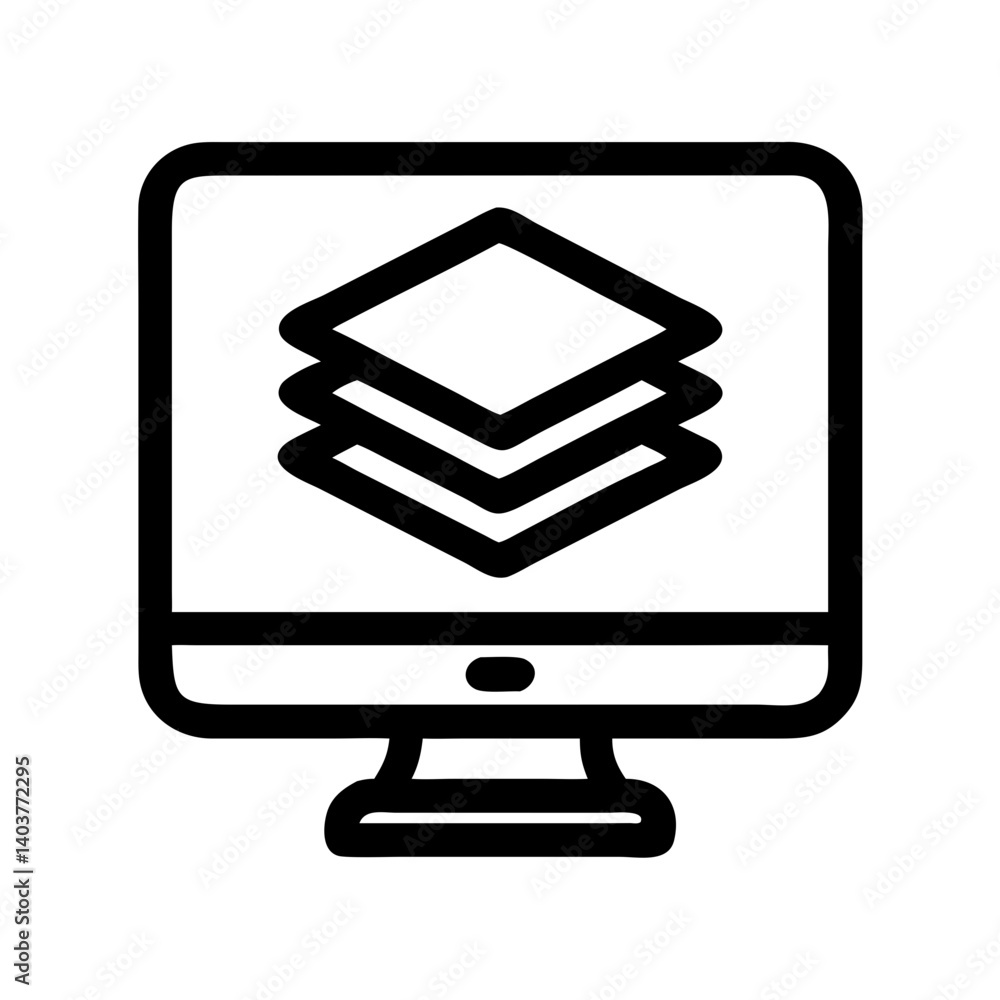 Poster Monitor with Stacked Layers Icon Representing Web Design Structure and UI Component Management