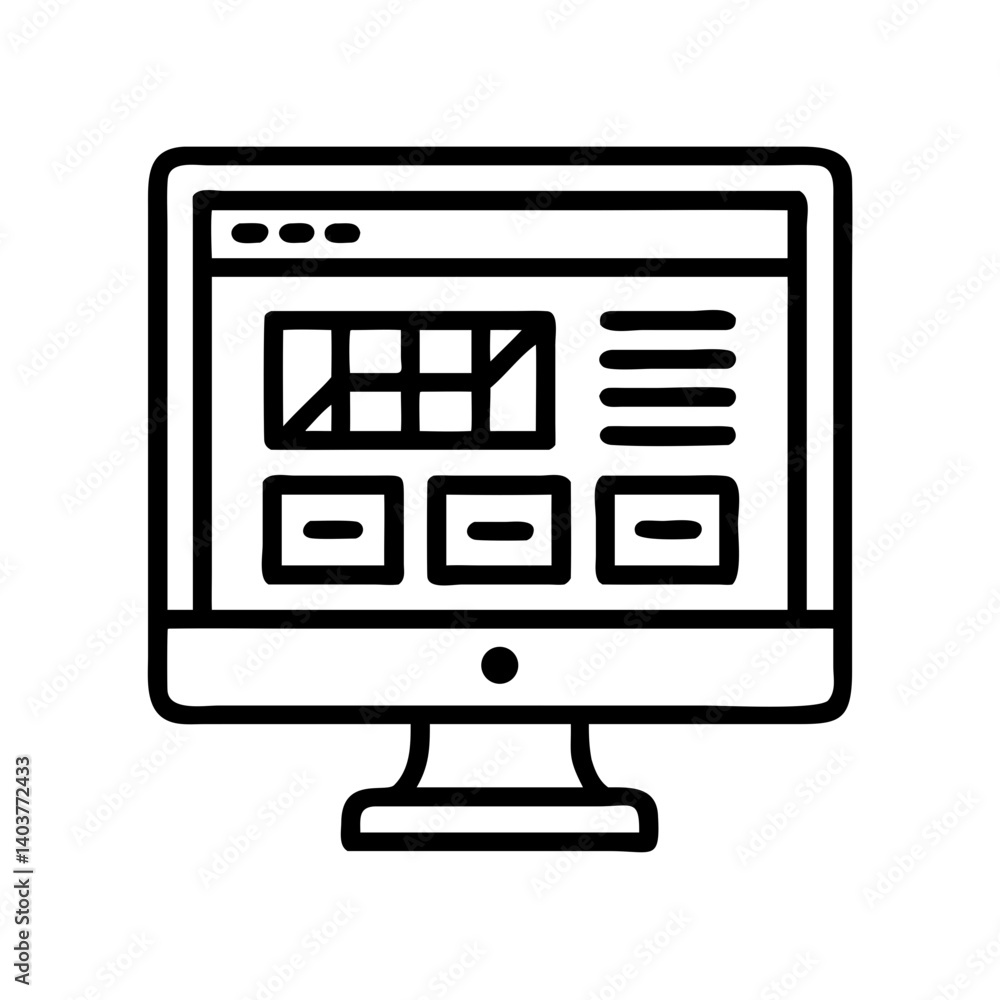 Poster Monitor with UI Layout Icon Representing Website Design and Front-End Development