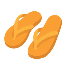 Bright yellow flip flops in cartoon flat style, summer beach footwear, isolated vector clipart.