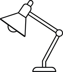 Desk lamp outline on transparent background, black lines, adjustable arm