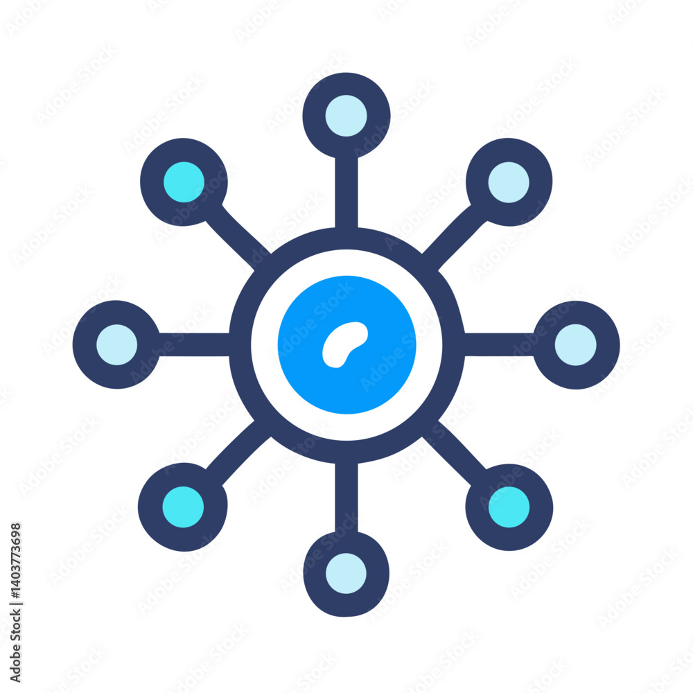 Poster Network with Central Node Icon Representing Digital Connectivity and Data Hub