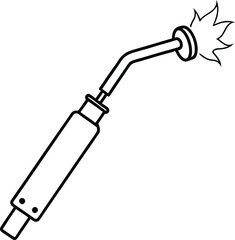 Black Outline Welding Torch with Fire Sparks Isolated on Transparent Background