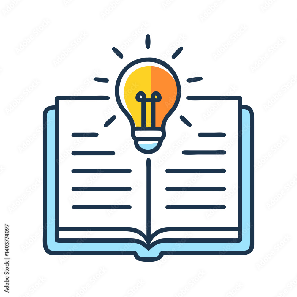 Poster open book with lightbulb icon representing learning and knowledge generation