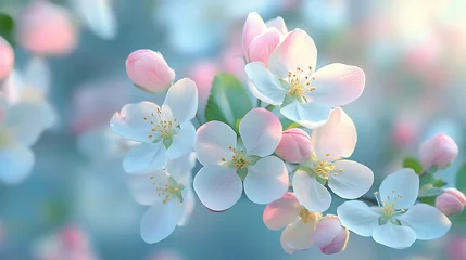 Poster Beautiful apple blossom flowers spring season nature background wallpaper stock photo image free download