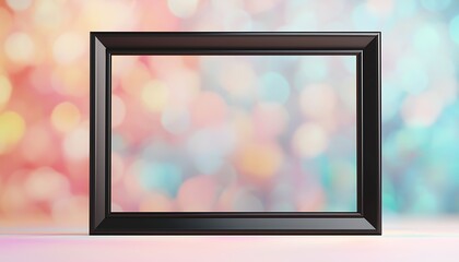 Fototapeta premium Elegant black 3D frame mock-up surrounded by a blurred pastel background, perfect for striking text overlays