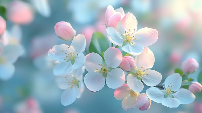 Fototapeta Beautiful apple blossom flowers spring season nature background wallpaper stock photo image free download