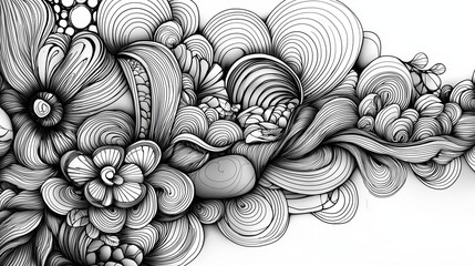 Hand-drawn doodle background, fun and quirky, black and white sketch