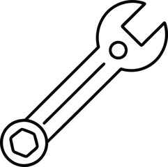 Open end wrench transparent background, spanner, fastener tool line drawing icon