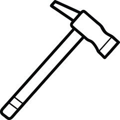 Black Outline Cartoon Adze with Sharp Edge Isolated on Transparent Background