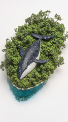 Fototapeta premium Eco-Friendly Whale Sculpture: A Sustainable Art Piece Celebrating Marine Life and Nature Conservation
