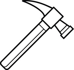 Claw Hammer Tool Outline with Wooden Handle Isolated on Transparent Background