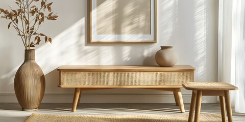 Elegant comfortable bedroom in neutral tones, coastal-inspired printable wall art with abstract waves and serene beach house vibes
classic armchair in the living room