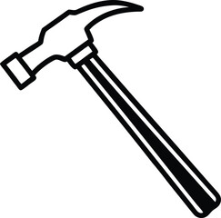 Claw Hammer Outline with Transparent Background, Minimalist Black and White Icon