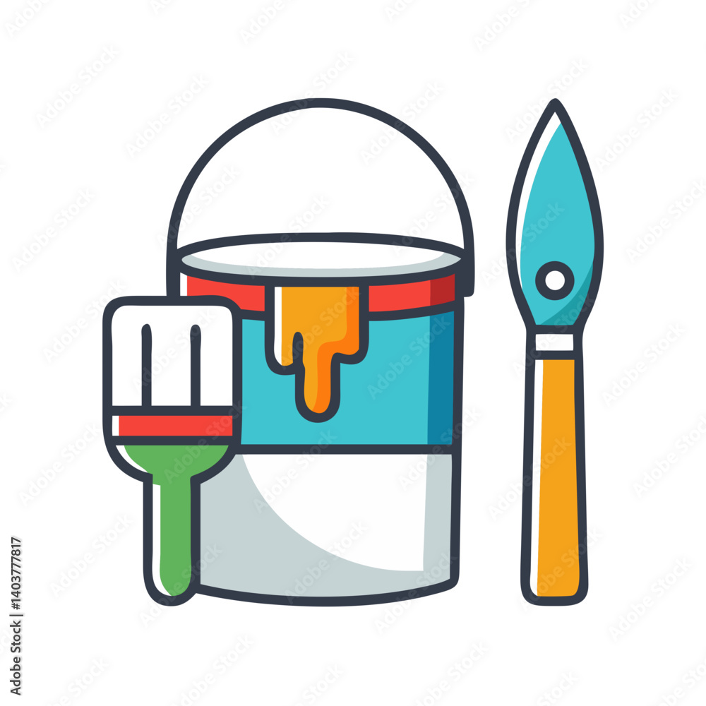 Poster paintbrush with paint bucket icon representing artistic expression and creative work