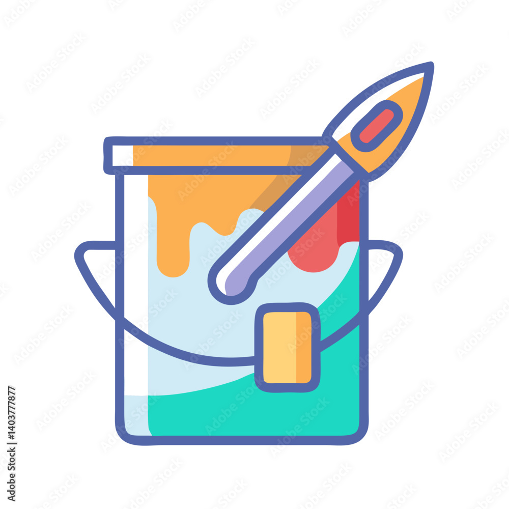 Poster Paint Bucket with Brush Icon Representing Color Application and Artistic Design