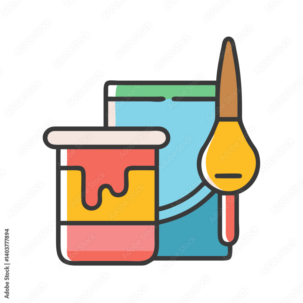 Poster paint bucket with brush icon representing color application and artistic design