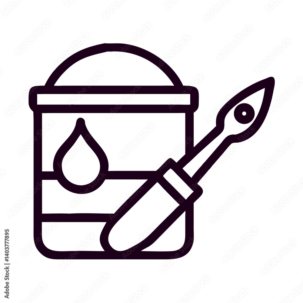 Poster paint bucket with brush icon representing color application and artistic design