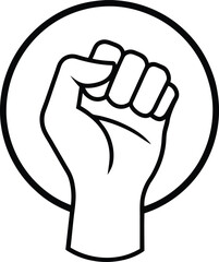 Clenched Fist Raised Inside Circle Isolated on White Transparent Background