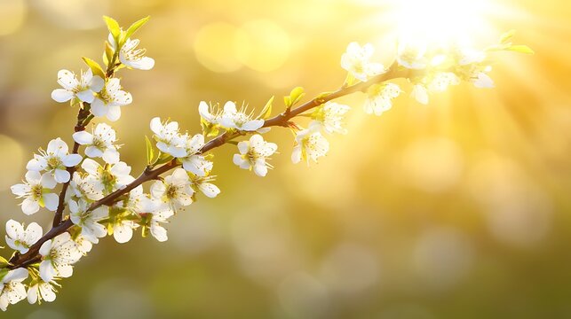 Spring Blossoms Branch Sunlight Background