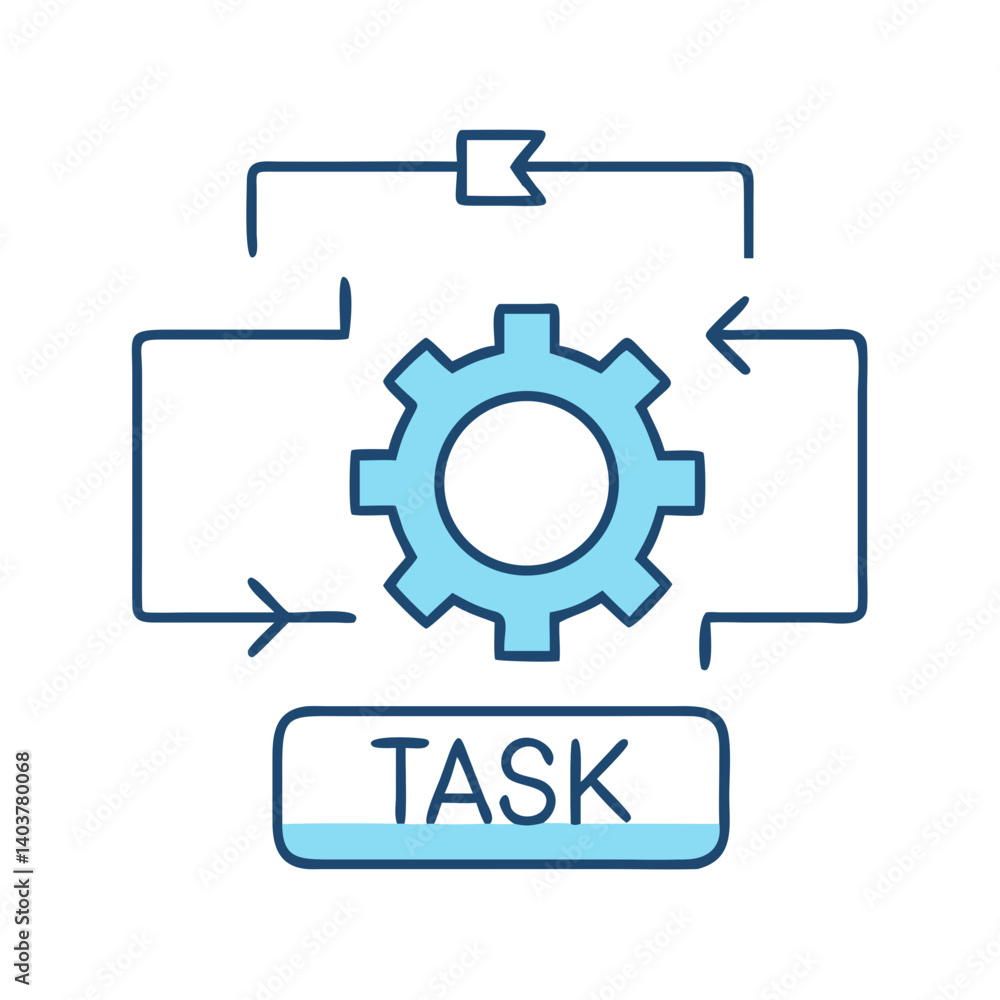 Poster Process Flow Diagram with Gear Icon Representing Workflow Automation and System Optimization