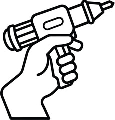 Hand Holding Black Electric Drill Tool on Transparent Background