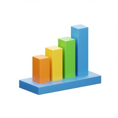 Vibrant 3d bar chart with orange, yellow, green, and blue bars on a blue base isolated on white background