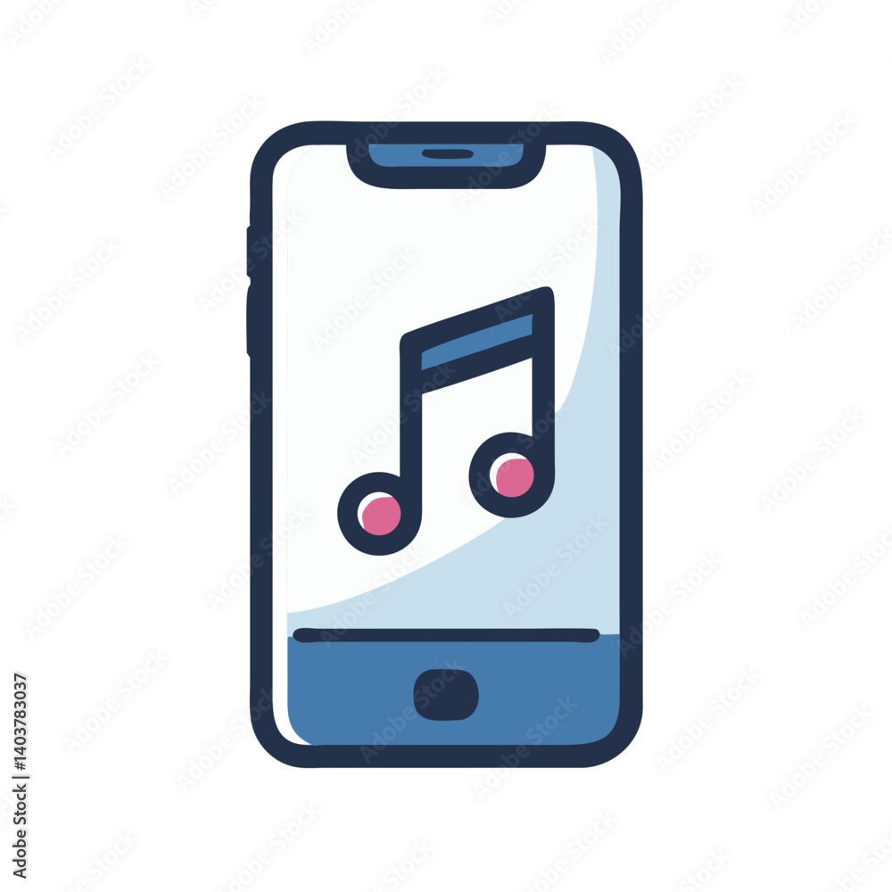 Poster smartphone with music note icon representing music streaming and audio playback