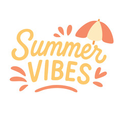 Playful summer lettering with cartoon umbrella and bright text in flat modern style.