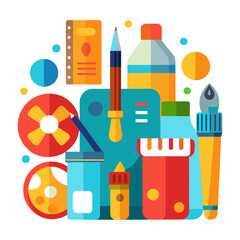 Painting tools elements vector set in cartoon style