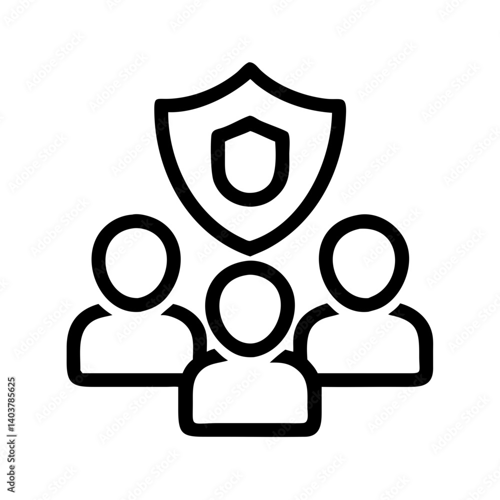 Fototapete users with shield icon representing team security and group data protection