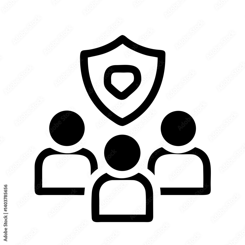 Poster Users with Shield Icon Representing Team Security and Group Data Protection