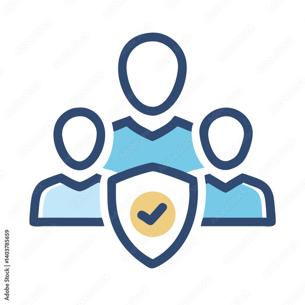 Fototapete users with shield icon representing team security and group data protection